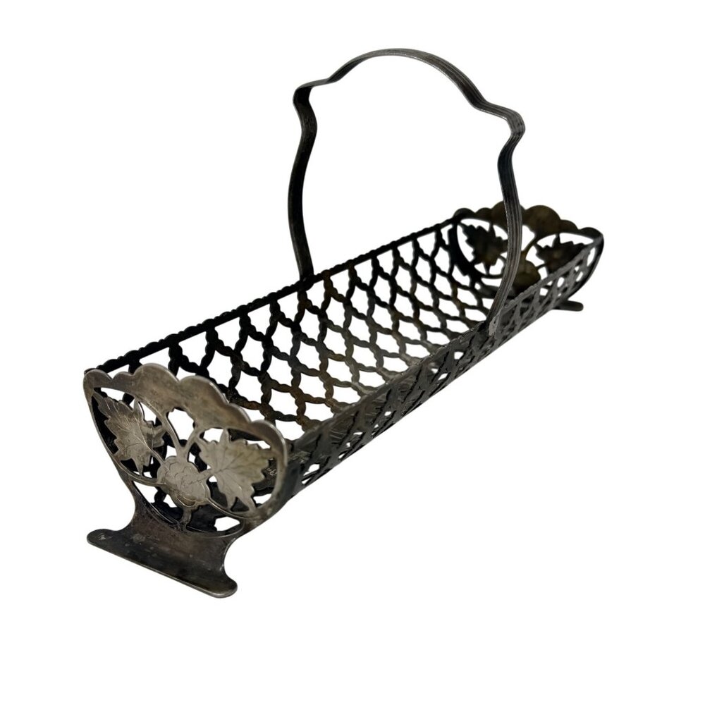 English Silver Plated Biscuit Tray with Handle Pierced Tea‎ Table Serving Basket